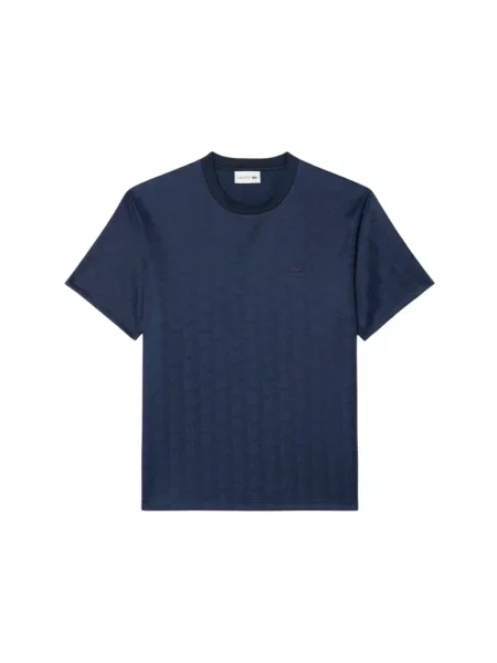 T-shirt o kroju classic fit z nadrukiem w monogramy Lacoste niebieska
