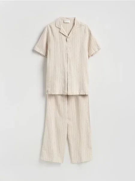 Reserved Pijama din două piese cu adaos de in bej