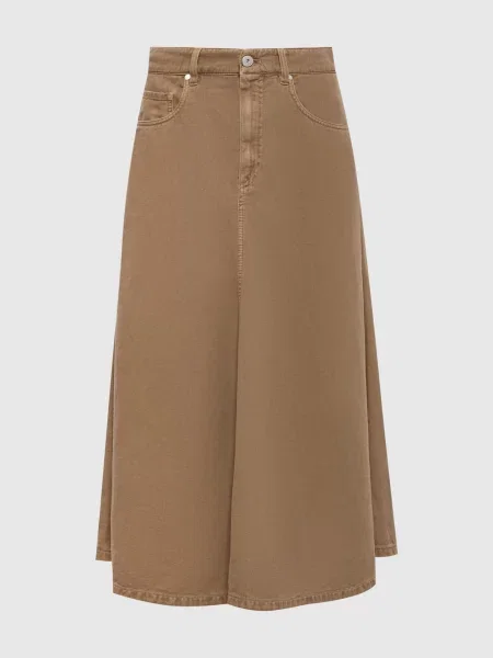Джинсова спідниця з льоном Brunello Cucinelli коричнева