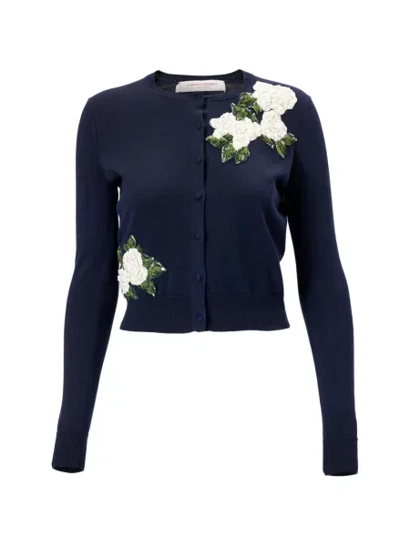 Cardigan Carolina Herrera cu broderie cu model floral albastru
