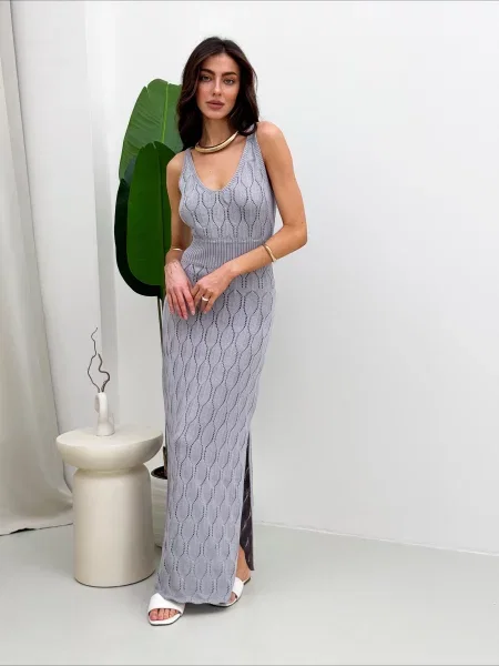 Трикотажное макси платье Art Knit серое