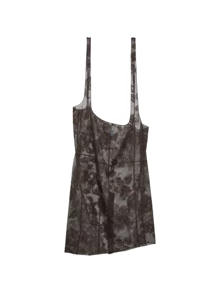 Fustă midi Prada din dantelă până la genunchi cu bretele maro