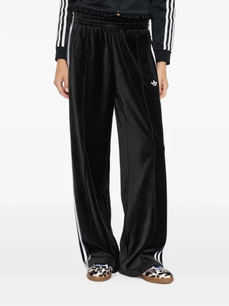 Tricou Adidas cu dungi cu volane din velur negru