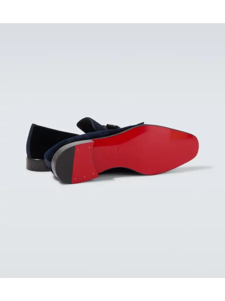 Pantofi loafer Christian Louboutin cu funde de catifea albastru