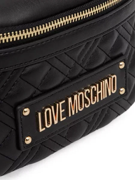 Prošiven remen Love Moschino s autogramom crna