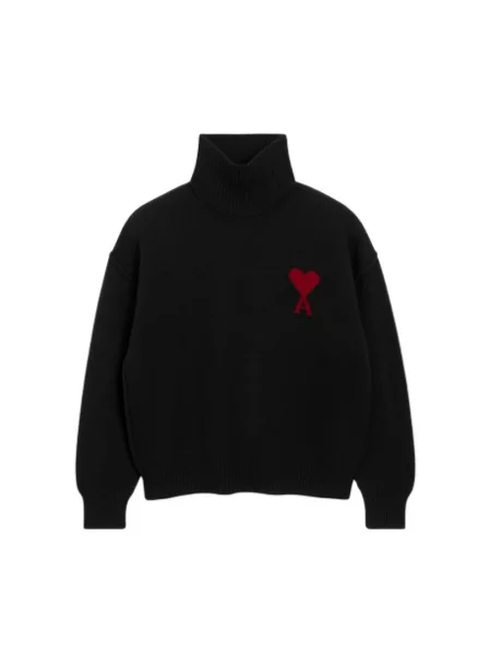Sweter z golfem Ami Paris wełniany do golfa czarny