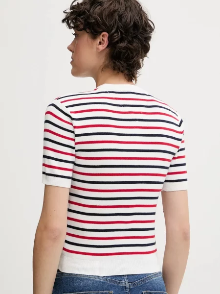 Tommy Jeans pulover s kratkimi rokavi bombažen bela