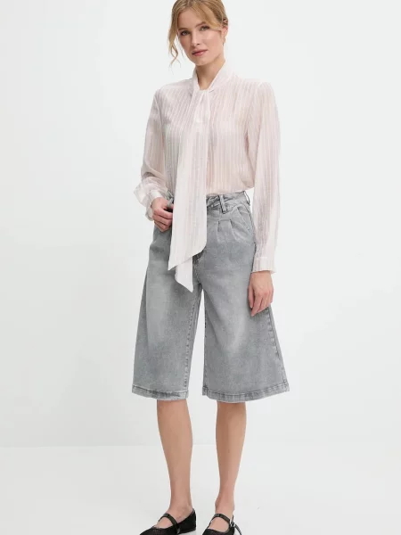 Answear Lab szorty jeansowe gładkie high waist szary