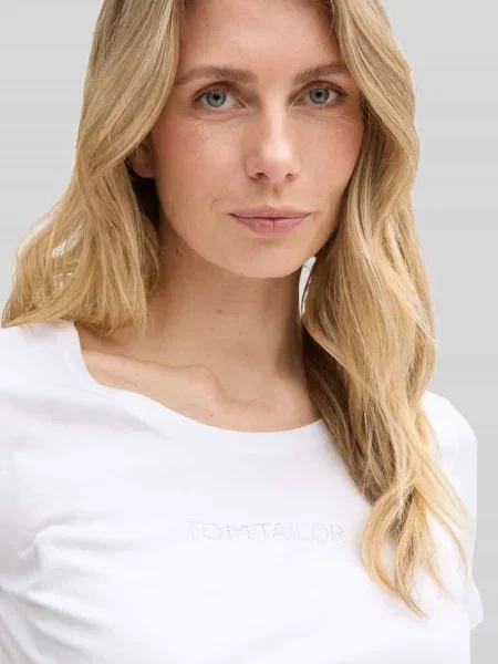 Męski t-shirt o kroju regular fit z napisem z logo Tom Tailor biała