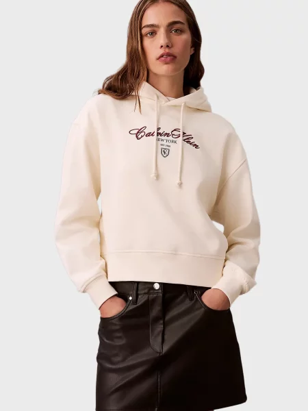 Укорочена графічний толстовка Calvin Klein Jeans біла