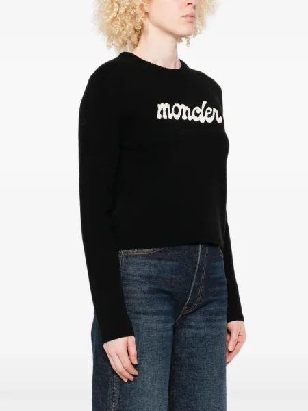 Pulover Moncler cu broderie de lână negru