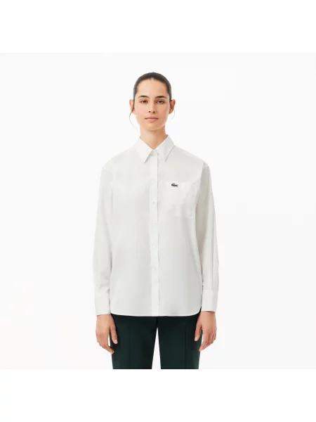 Lacoste Koszula Z Bawełny Popelinowej O Luźnym Kroju biała