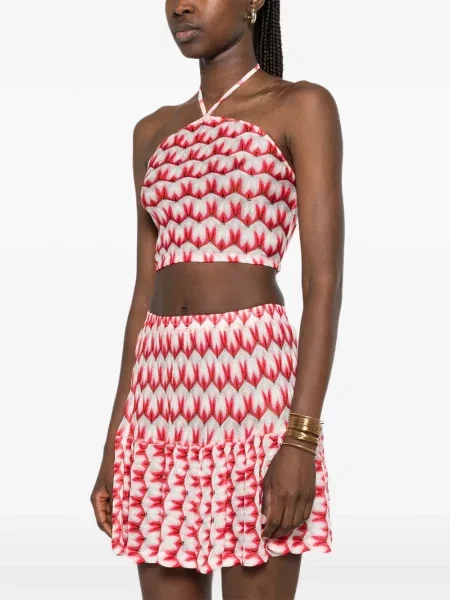 Pleteni top Missoni s halter ovratnikom crvena