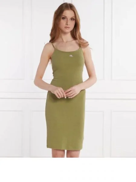 CALVIN KLEIN JEANS Rochie SLUB RIB kaki