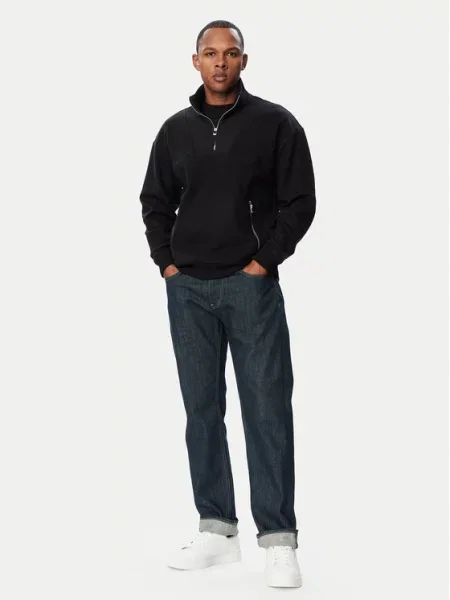 HUGO Džemperis Derenzip Half Zip juoda