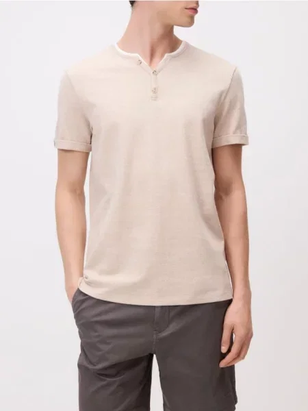 Reserved Tricou henley slim fit bej
