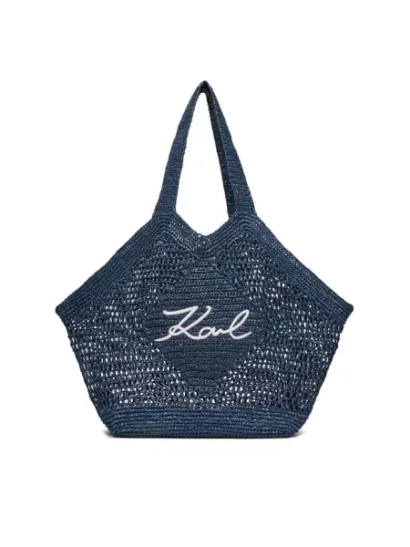 Karl Lagerfeld torebka tote pleciona K/SIGNATURE niebieska