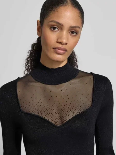 Sukienka z mieszanka z obszycie ozdobnymi kamieniami model Lucy' Guess czarna