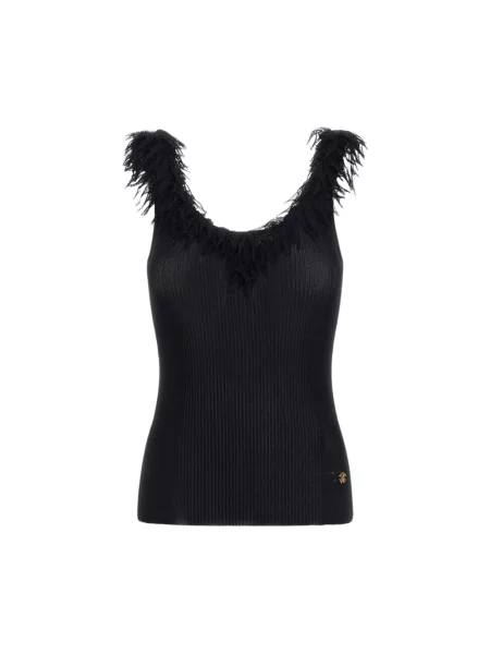 Dzianinowy top Roberto Cavalli elegancki czarny