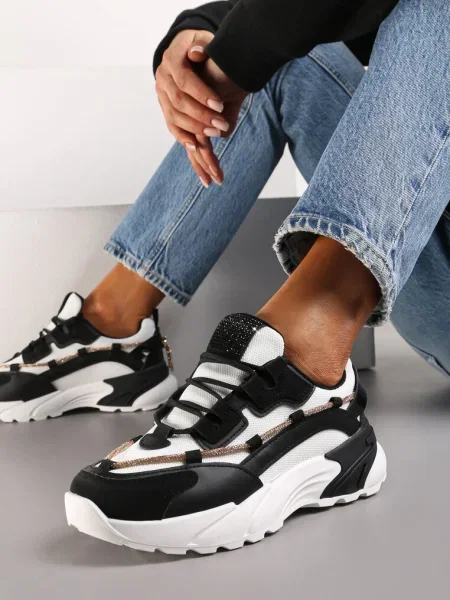 Sneakers cu Șiret Ornamental cu Pietre Strass Saerina negri