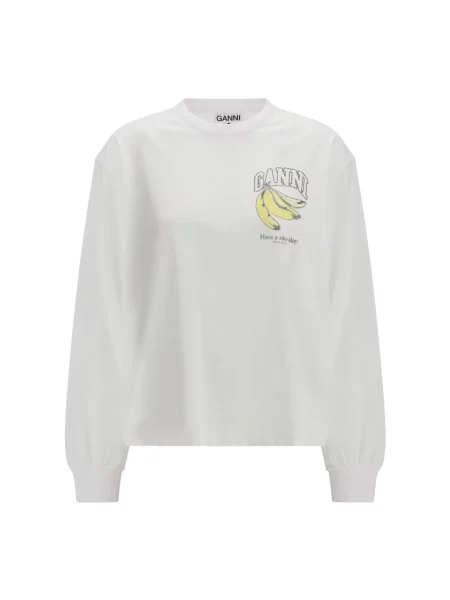 Bluza Ganni z długim rękawem biała