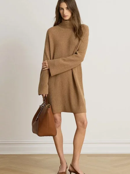 Lauren Ralph Lauren rochie tricotată din lână maro