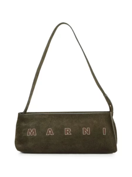 Geantă Marni cu broderie din piele de căprioară verde
