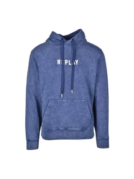 Bluza z kapturem Replay z kapturem niebieska