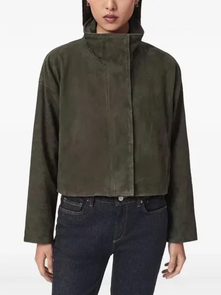 Geacă Allsaints din piele de căprioară verde
