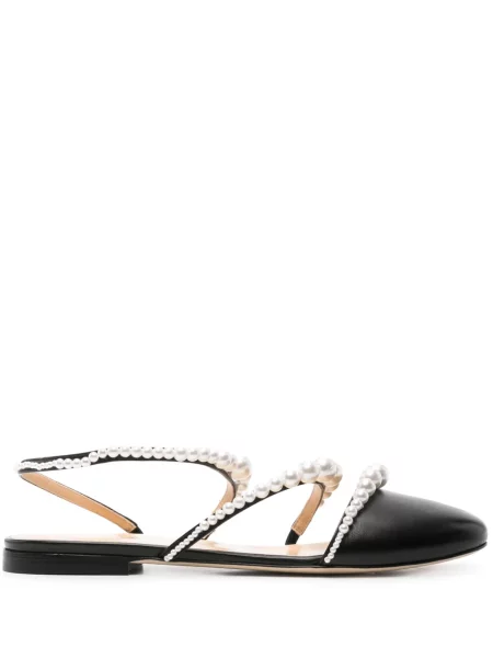 Kožené baleríny Mach & Mach s perlami černé