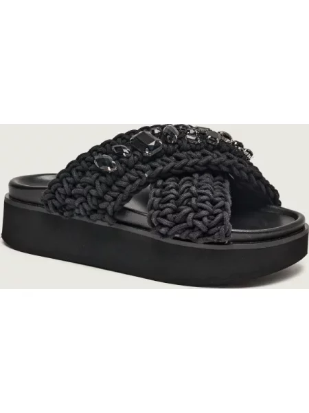 INUIKII Șlapi WOVEN STONES cu adaos de piele negru