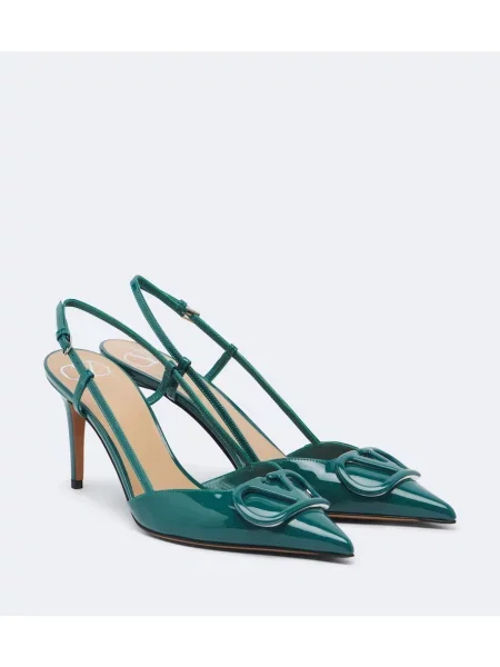 Pantofi cu toc Valentino Garavani din piele de lac slingback albastru