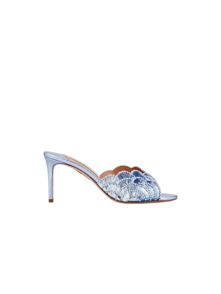 Klapki mules Aquazzura skórzane niebieskie