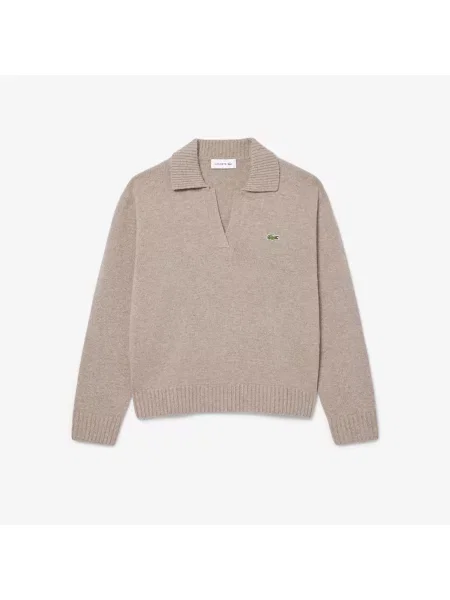 Lacoste Kaszmirowy Sweter Z Kołnierzykiem Polo 3D beżowa