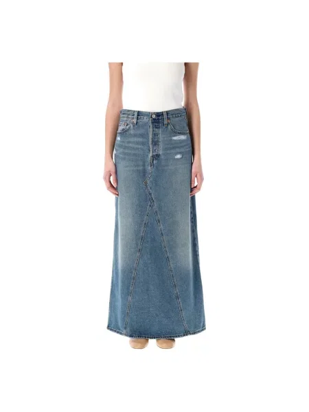 Levi's spódnica jeansowa ICONIC LONG SKIRT W/SLIT maxi rozkloszowana niebieski