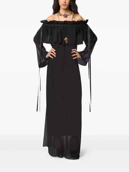 Rochie maxi Nina Ricci cu funde de mătase de costum negru