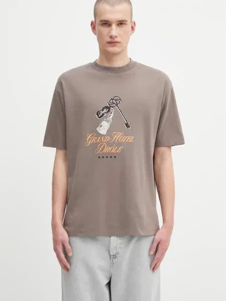Тениска Drôle de Monsieur Le Tshirt Grand HUtel кафяво