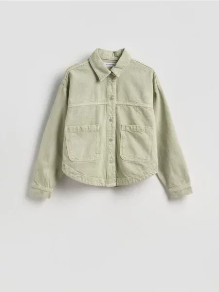 Reserved Geacă din denim verde