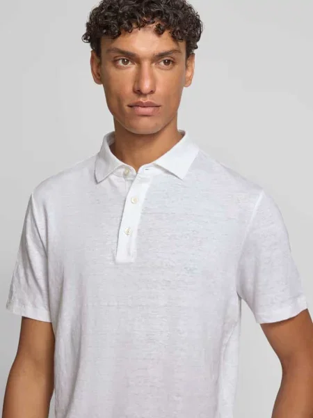 Koszulka polo o kroju regular fit z mieszanki lnu i elastanu Olymp Level 5 biała