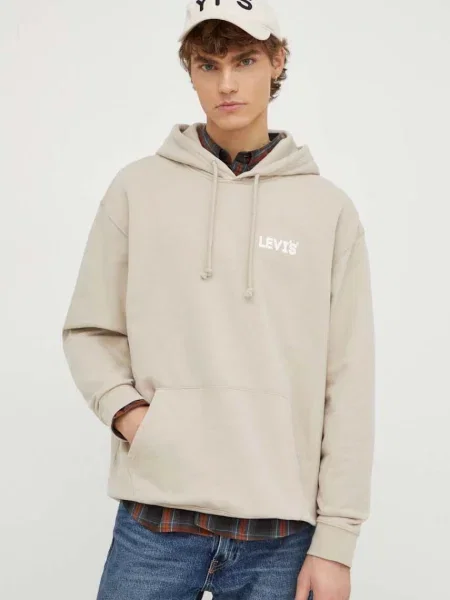 Меланжов суичър с качулка Levi's® с качулка с принт бежово