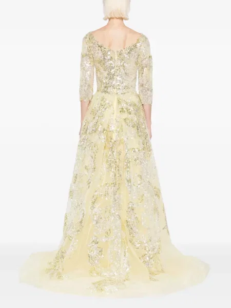 Rochie maxi Saiid Kobeisy cu broderie de costum galben