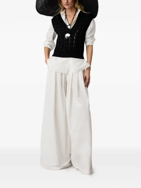 Плетен топ Ralph Lauren Collection с V-образно деколте черно