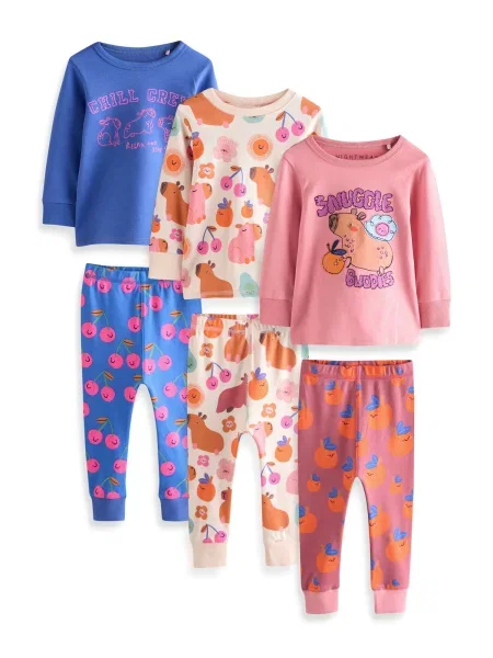 Next Pijamale albastru / portocaliu / roz alb