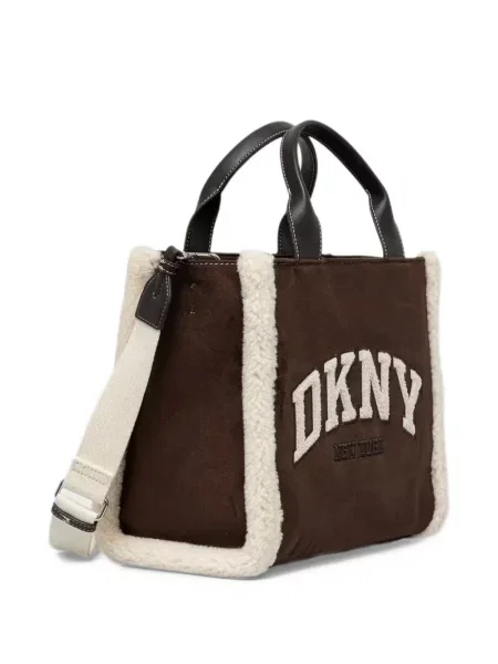 Shopperka Dkny z naszywkami z owczej skóry brązowa