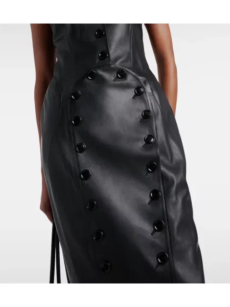 Rochie midi Alaïa din piele până la genunchi de costum negru