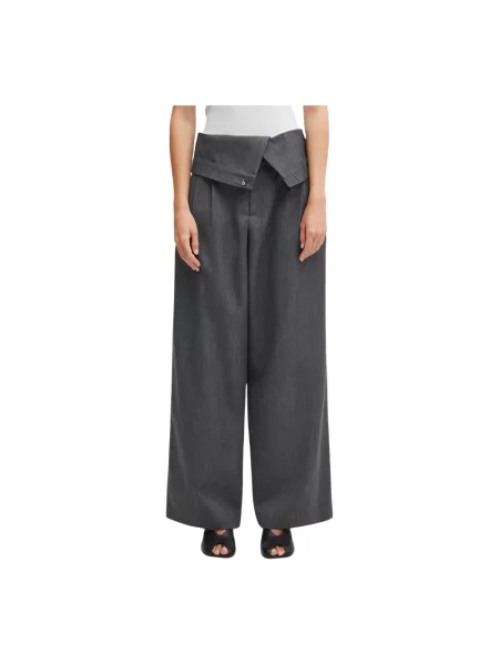 JW Anderson spodnie wełniane Fold Over szerokie high waist szary
