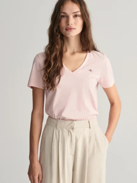 PÓLÓ GANT REG SHIELD SS V-NECK T-SHIRT rózsaszín XS fekete
