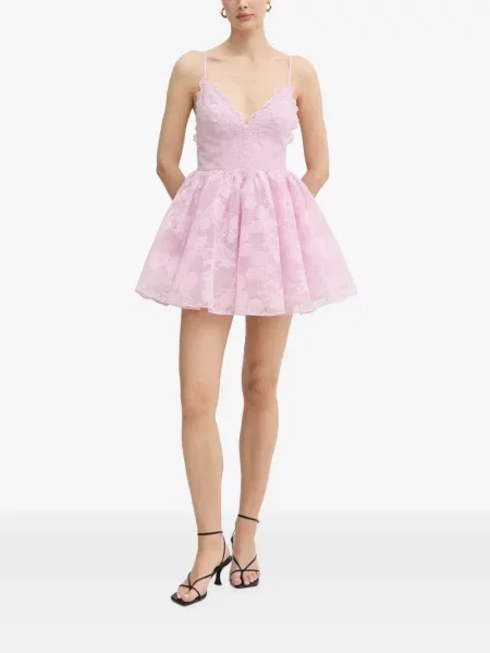 Rochie mini Bardot din dantelă evazată violet