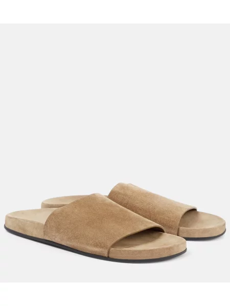 Sandale The Row din piele de căprioară bej