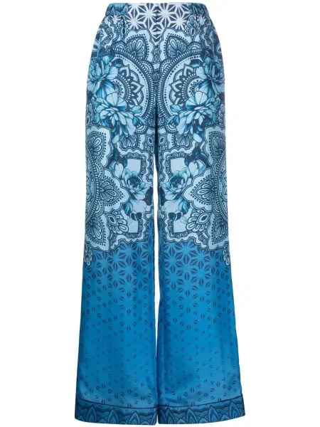 Pantaloni Alberta Ferretti de mătase cu imagine albastru